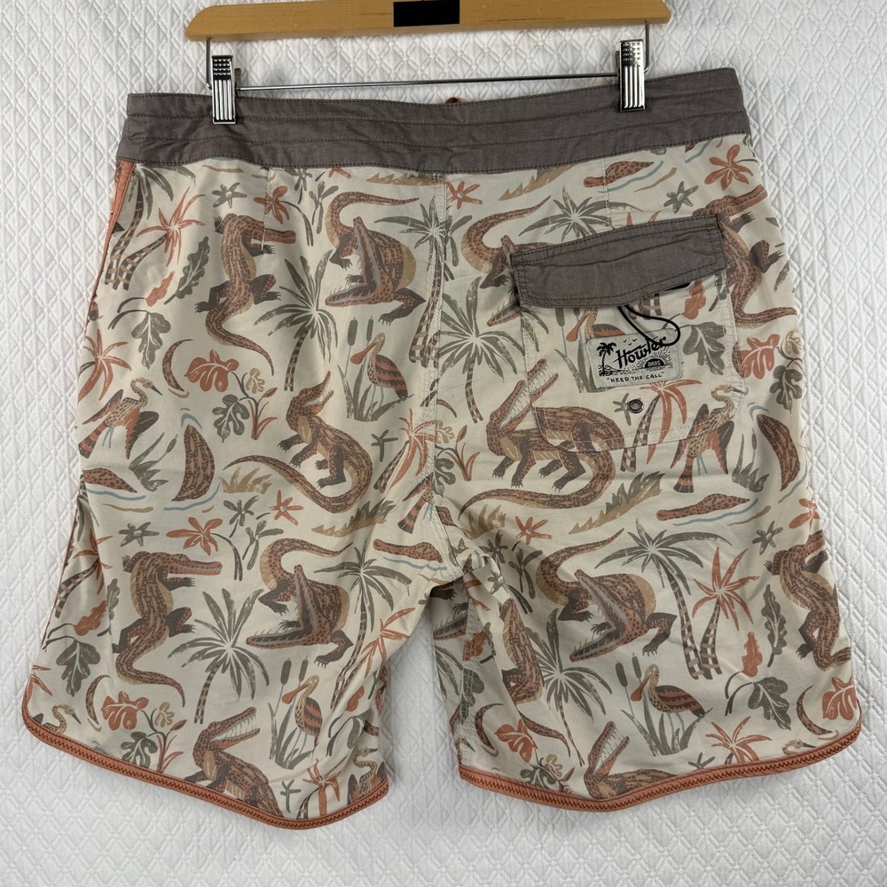 Howler Brothers Mens 35/L Alligator Print Board Shorts Tan Brown Heed The Call - Picture 3 of 6